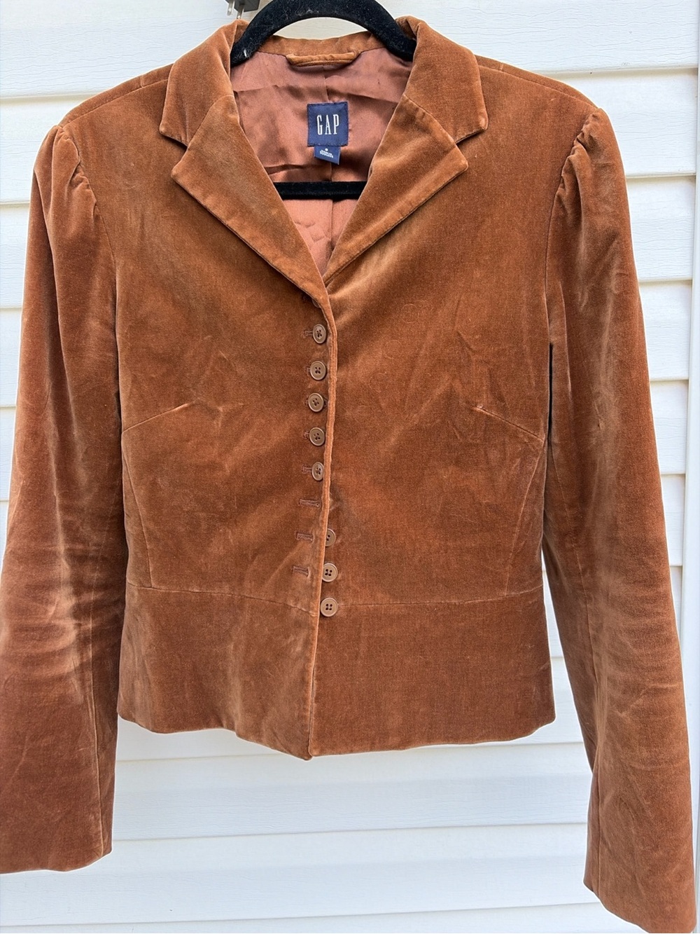 GAP Brown Velvet Blazer Small Fitted Peplum Puff Sleeve Y2K